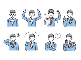中高生の男子生徒のイラスト　学生のポーズバリエーションセット