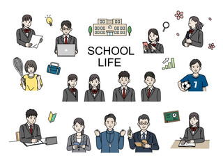 スクールライフ　生徒と教師　学生生活のイラスト