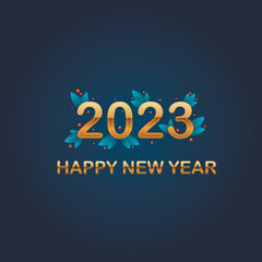 Happy New Year 2023 horizontal banner with gold color and background design illustration of leaves and mountain ash