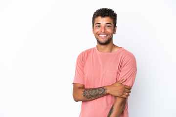 Young handsome Brazilian man isolated on white background laughing