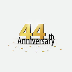 Gold 44th year anniversary celebration elegant logo white background