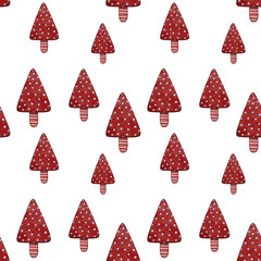 Seamless pattern on a transparent background with the image of stylized Christmas trees. Can be used for printing on textiles, wallpapers, posters, fabric. Print for wrapping paper, notebooks.