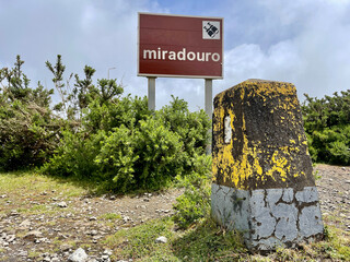 Signposted viewpoint on the mountains of Madeira Island, Portugal, the letters miradouro mean viewpoint