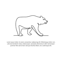 Bear line design. Wildlife decorative elements drawn with one continuous line. Vector illustration of minimalist style on white background.