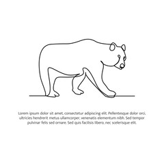 Bear line design. Wildlife decorative elements drawn with one continuous line. Vector illustration of minimalist style on white background.