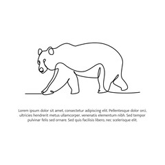Bear line design. Wildlife decorative elements drawn with one continuous line. Vector illustration of minimalist style on white background.