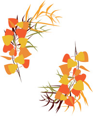 Fototapeta premium Bright autumn open oval wreath of yellow, orange and red leaves. Vector.