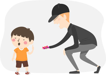 Man Candies Kid Boy Stranger Danger Illustration