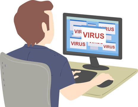 Man Computer Virus Monitor Mouse Illustration