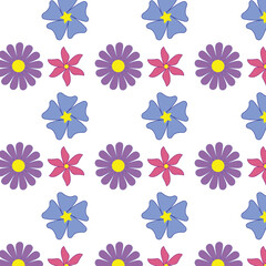 Fototapeta na wymiar Cute isolated retro flowers seamless vector pattern. For wallpaper, textile and wrapping paper, table-cloth