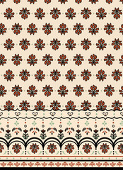 Bohemian, traditional damask all over print with heritage, paisley seamless repeat border print.
