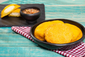 Tasty Fried Cakes Filled With Chicken - Traditional Colombian Cuisine