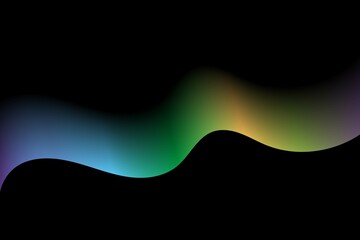 Banner abstract. Rainbow wave on black. abstract green wave