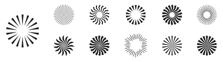 Sunburst icon set. Retro sunburst design.  Starburst sunburst circle shape. Vector illustration