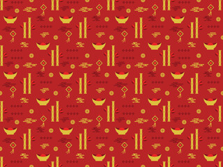 chinese new year traditional background zodiac japanese vector pattern seamless rich red lunar cny