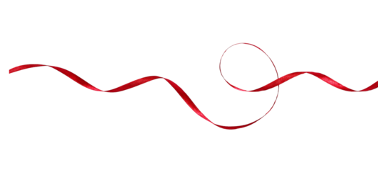 Curled red silk ribbon isolated on white or transparent background. Seamless pattern.