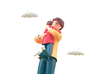 Father Hugging his Son. 3D Illustration