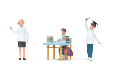 Set Kids in School. 3D Illustration