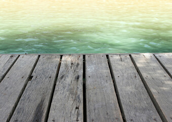 Wood plank floor on water surface background