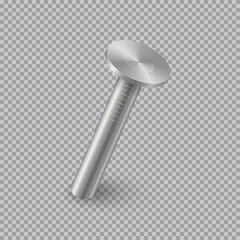 3d iron nail vector illustration. Realistic isolated metal pin with circle heads, bent steel hardware spike or hobnail for carpentry, construction works on transparent background