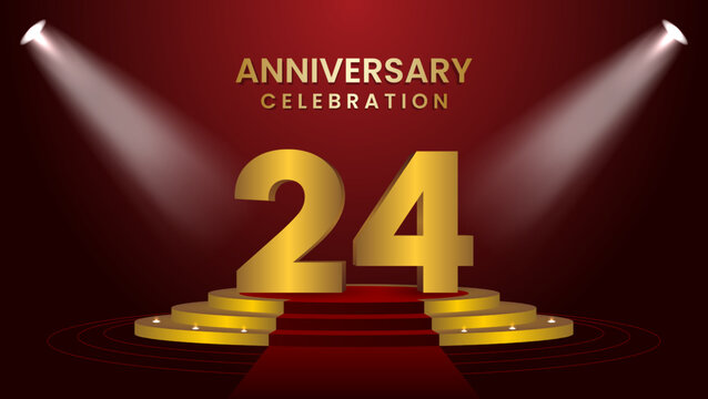 24th Anniversary Celebration With golden stage. Modern and luxurious design template for celebration event, wedding, greeting card, and invitation. Vector illustration