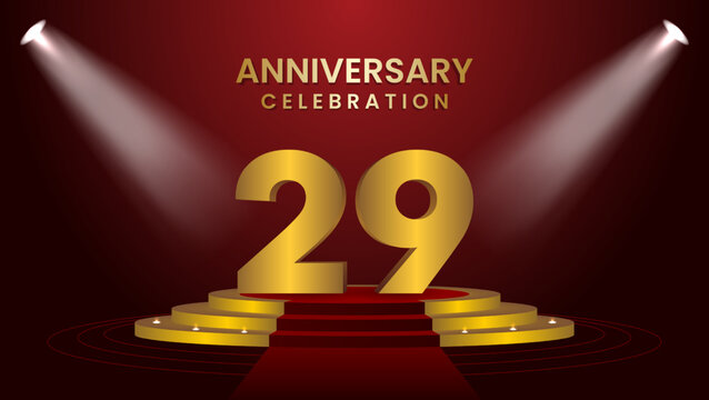 29th Anniversary Celebration With golden stage. Modern and luxurious design template for celebration event, wedding, greeting card, and invitation. Vector illustration