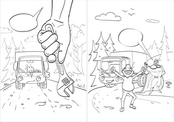 Coloring book for children in vector form. Pages #9 and #10. Vector illustration
