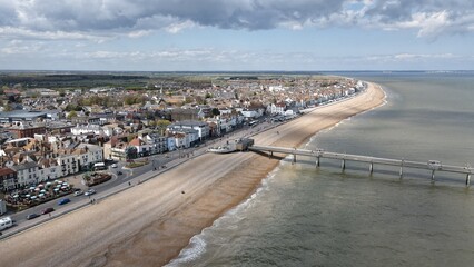 Deal Pier Kent UK Aerial of Town and seafront  - obrazy, fototapety, plakaty