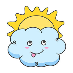 Cloudiness icon, cloud covers the sun, cloud and sun in a doodle style