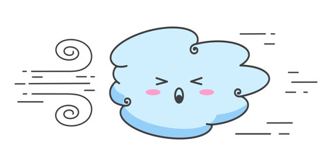 Icon windy, cloud and wind in doodle style, weather forecast