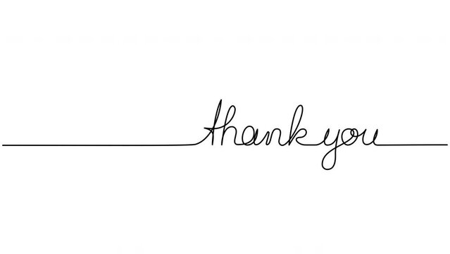 animated single line hand drawn phrase Thank You isolated on white, line art animation