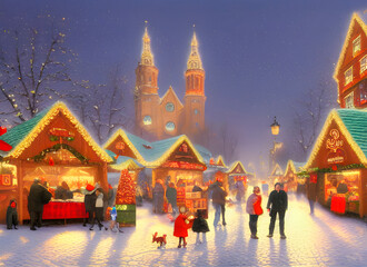 city streets at christmas, german christmas market, happy new year atmosphere