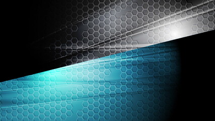 Black blue tech glossy background with honeycomb texture