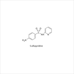Sulfapyridine  flat skeletal molecular structure Sulfonamide antibiotic drug used in dihydrofolate, folic acid, dhfr, methotrexate, leprosy treatment. Vector illustration.