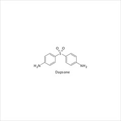 Fototapeta premium Dapsone flat skeletal molecular structure DHFR inhibitor antibiotic drug used in dihydrofolate, folic acid, dhfr, methotrexate, leprosy treatment. Vector illustration.