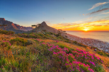 Fototapeta na wymiar Lion's Head during sunset seen from Signal Hill, Cape Town, South Africa