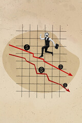Vertical collage image of mini person black white effect raccoon head running fight drawing...