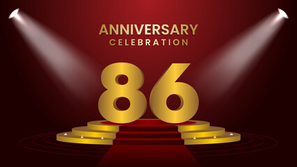 86th Anniversary Celebration With golden stage. Modern and luxurious design template for celebration event, wedding, greeting card, and invitation. Vector illustration