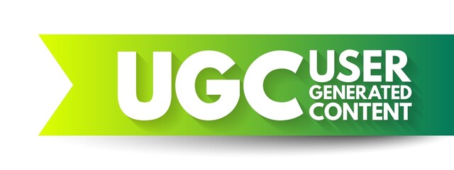 Naklejka premium UGC User Generated Content - specific content created by customers and published on social media or other channels, acronym text concept background