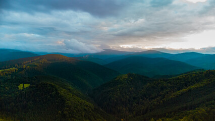 mountains and forests photographed from a drone Transylvania, Romania