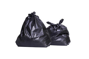 black garbage bag isolated on white background. clipping mask