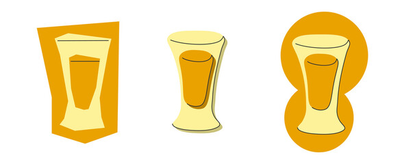 Tequila shot glass on white background. Cartoon sketch graphic design. Doodle style. Colored hand drawn image. Party drink concept for restaurant, cafe, party. Freehand drawing style