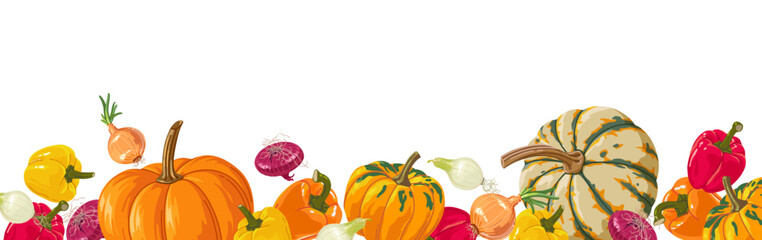 Fototapeta na wymiar Colorful vegetable banner in realistic style for print and design. Vector illustration.