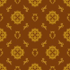 Elegant curly endless pattern, seamless Damask, vector illustration.