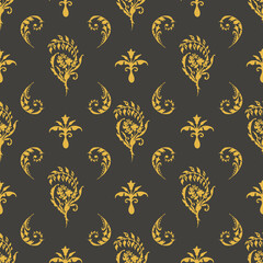Wallpaper baroque, damask, seamless vector gold and black ornament.