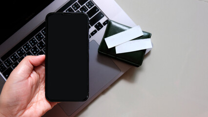 Mockup, smartphone with blank black screen.