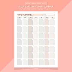 Study Schedule Planner | Study Log Book Journal | Printable Template