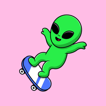 Cute Alien Playing Skateboard Cartoon Vector Icons Illustration. Flat  Cartoon Concept. Suitable for any creative project. Stock Vector | Adobe  Stock