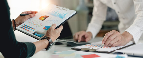 Businessman team brainstorming on meeting to planning investment project and strategy of business, making conversation with partner and consultation of collaboration.