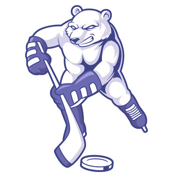 Polar Bear Play Ice Hokey Mascot Logo Concept